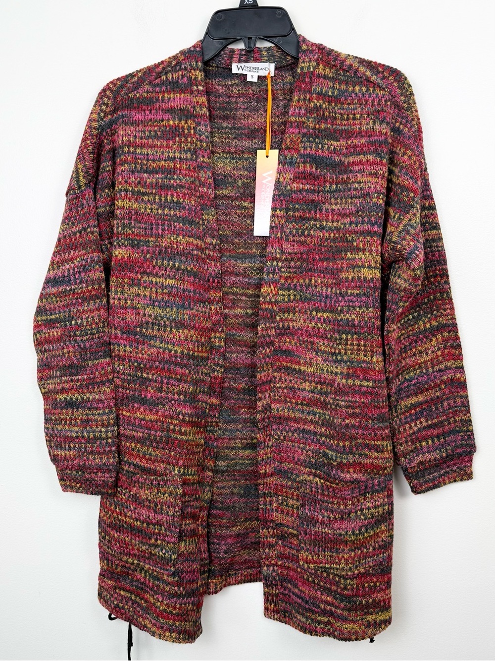 NEW Wonderland Boutique Patterned Open-Front Cardigan Sweater - Multi Red Small